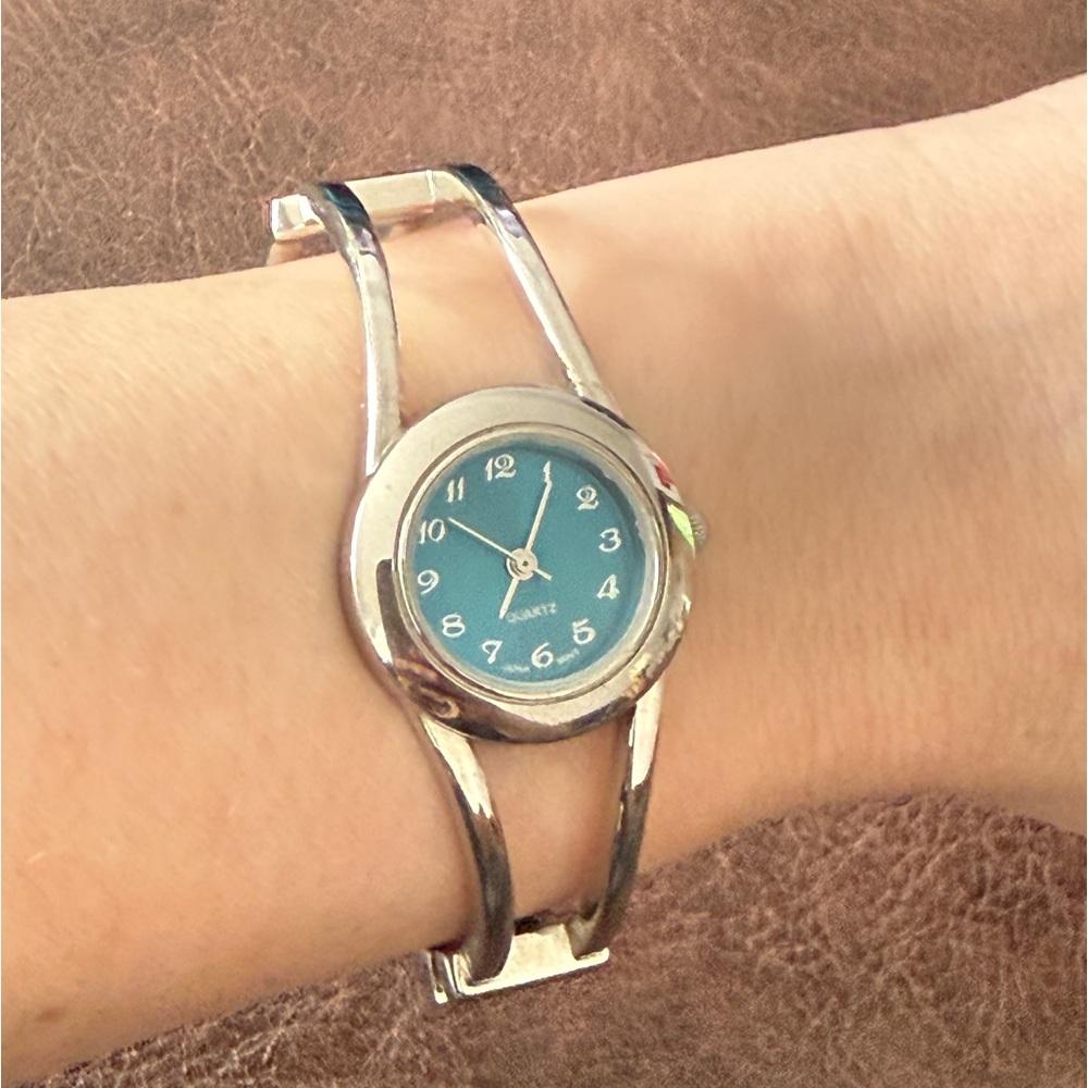 Silvertone Hinged Bracelet Watch